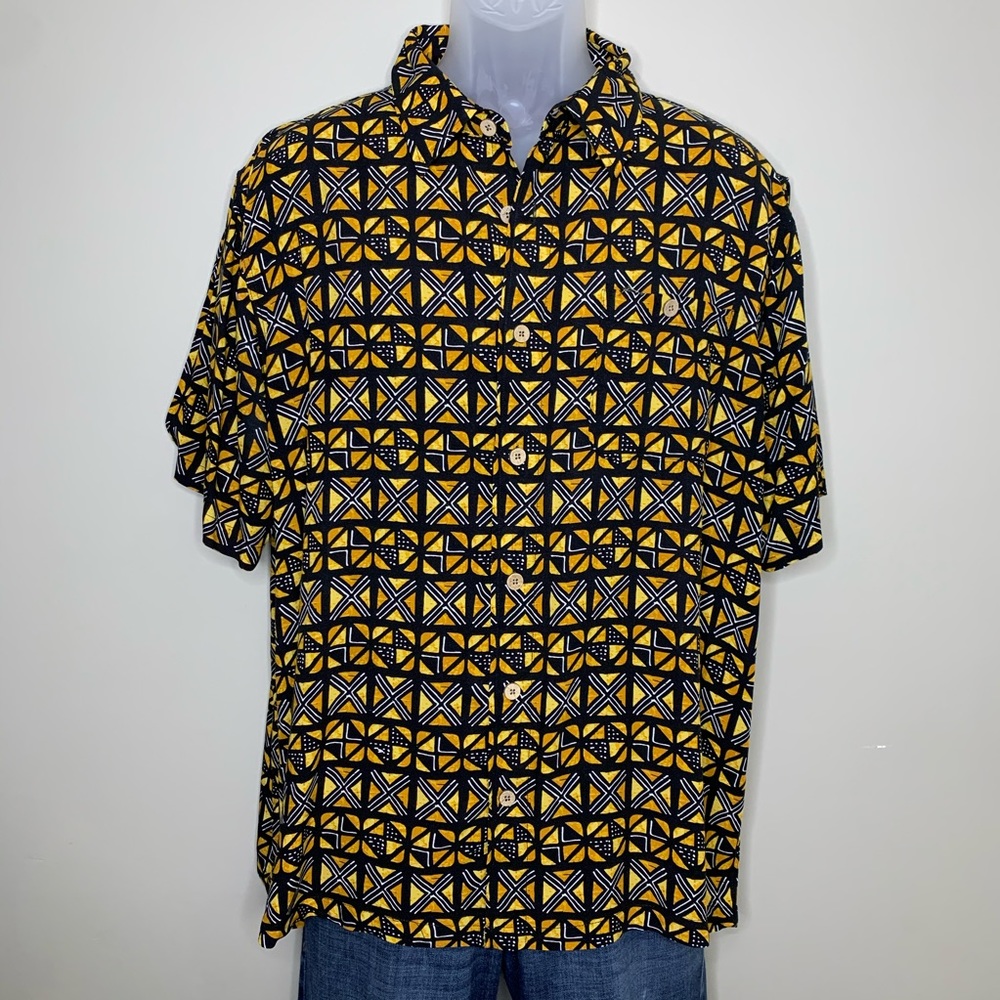 Junction West Men’s Button Down Shirt Short Sleeve Geometric Pattern Flowy XL